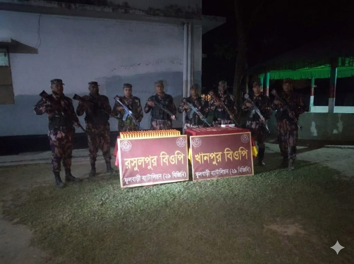 দিনাজপুরের ফুলবাড়ীতে ২৯ বিজিবির অভিযানে মাদক ও চোরাচালান মালামাল আটক